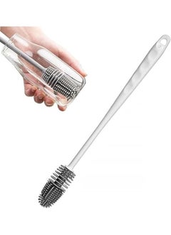 Silicone Baby Bottle Cleaning Brush with Long Handle for Water Bottles and Cups - Gray and White