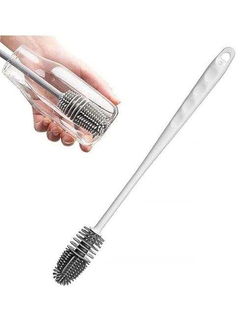 Silicone Baby Bottle Cleaning Brush with Long Handle for Water Bottles and Cups - Gray and White