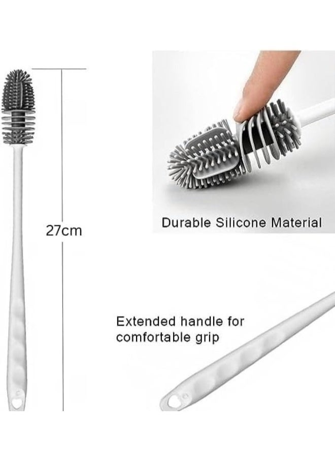 Generic - Silicone Baby Bottle Cleaning Brush with Long Handle for Water Bottles and Cups - Gray and White - Image 1
