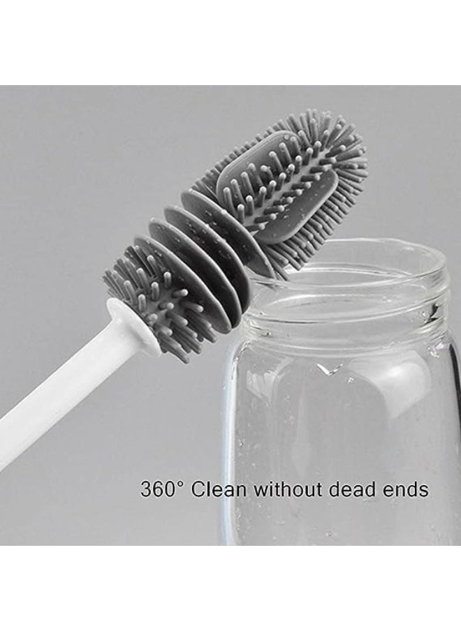Generic - Silicone Baby Bottle Cleaning Brush with Long Handle for Water Bottles and Cups - Gray and White - Image 1