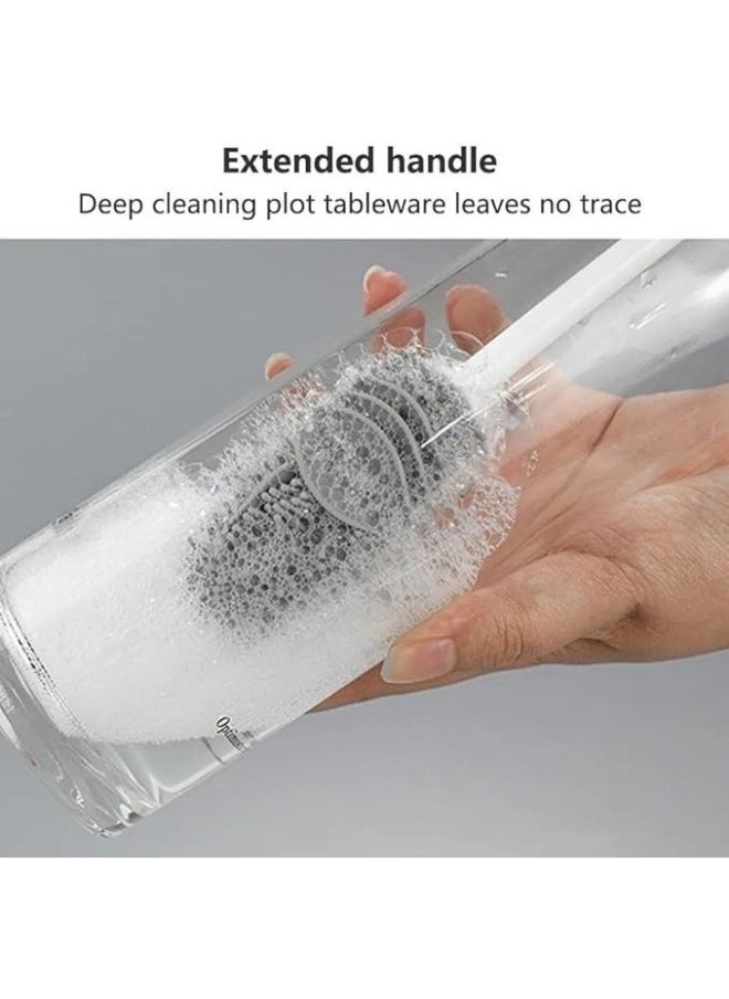 Generic - Silicone Baby Bottle Cleaning Brush with Long Handle for Water Bottles and Cups - Gray and White - Image 1