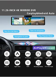 Digisand 11.26" Dash Cam 4K Car Dvr Carplay Android Auto Dash Cam GPS 5GHz WIFI BT FM Stream Rear View Mirror Drive Car Recorder Parking Monitor With 64GB Card  - Image 2