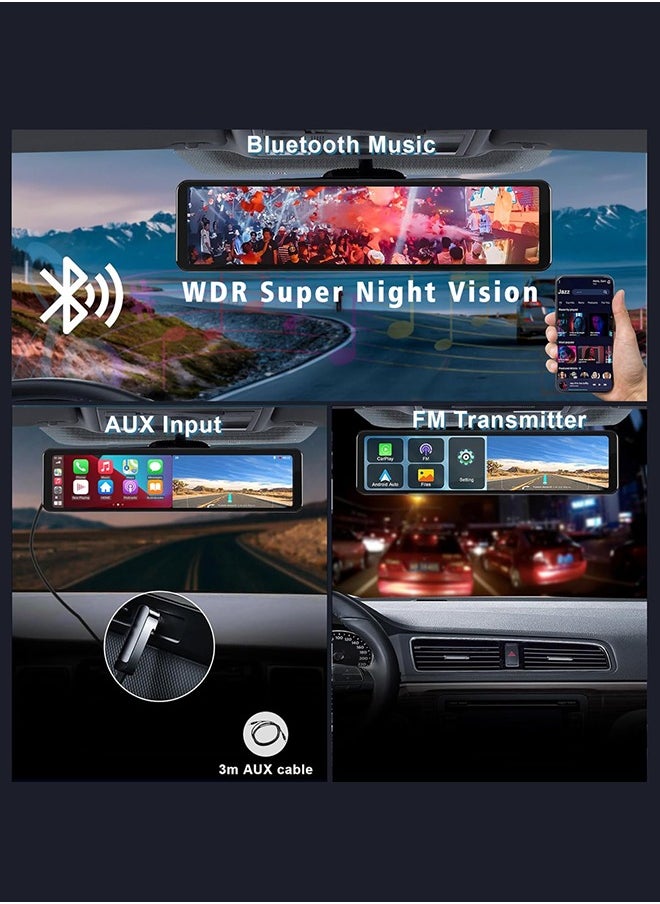 Digisand - 11.26" Dash Cam 4K Car Dvr Carplay Android Auto Dash Cam GPS 5GHz WIFI BT FM Stream Rear View Mirror Drive Car Recorder Parking Monitor With 64GB Card - Image 1