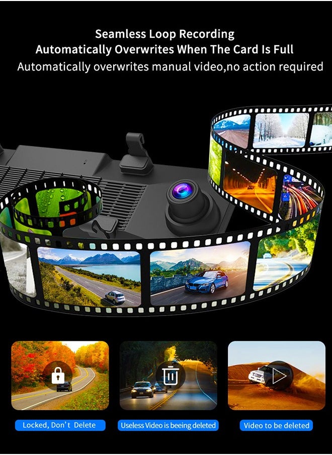 Digisand - 11.26" Dash Cam 4K Car Dvr Carplay Android Auto Dash Cam GPS 5GHz WIFI BT FM Stream Rear View Mirror Drive Car Recorder Parking Monitor With 64GB Card - Image 1