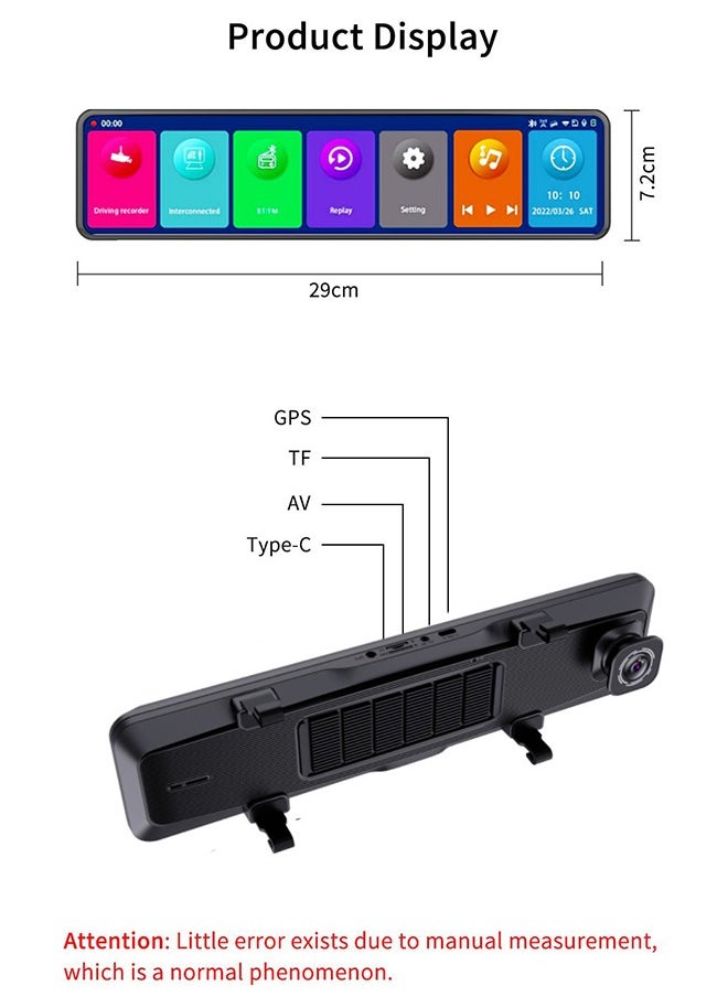 Digisand - 11.26" Dash Cam 4K Car Dvr Carplay Android Auto Dash Cam GPS 5GHz WIFI BT FM Stream Rear View Mirror Drive Car Recorder Parking Monitor With 64GB Card - Image 1