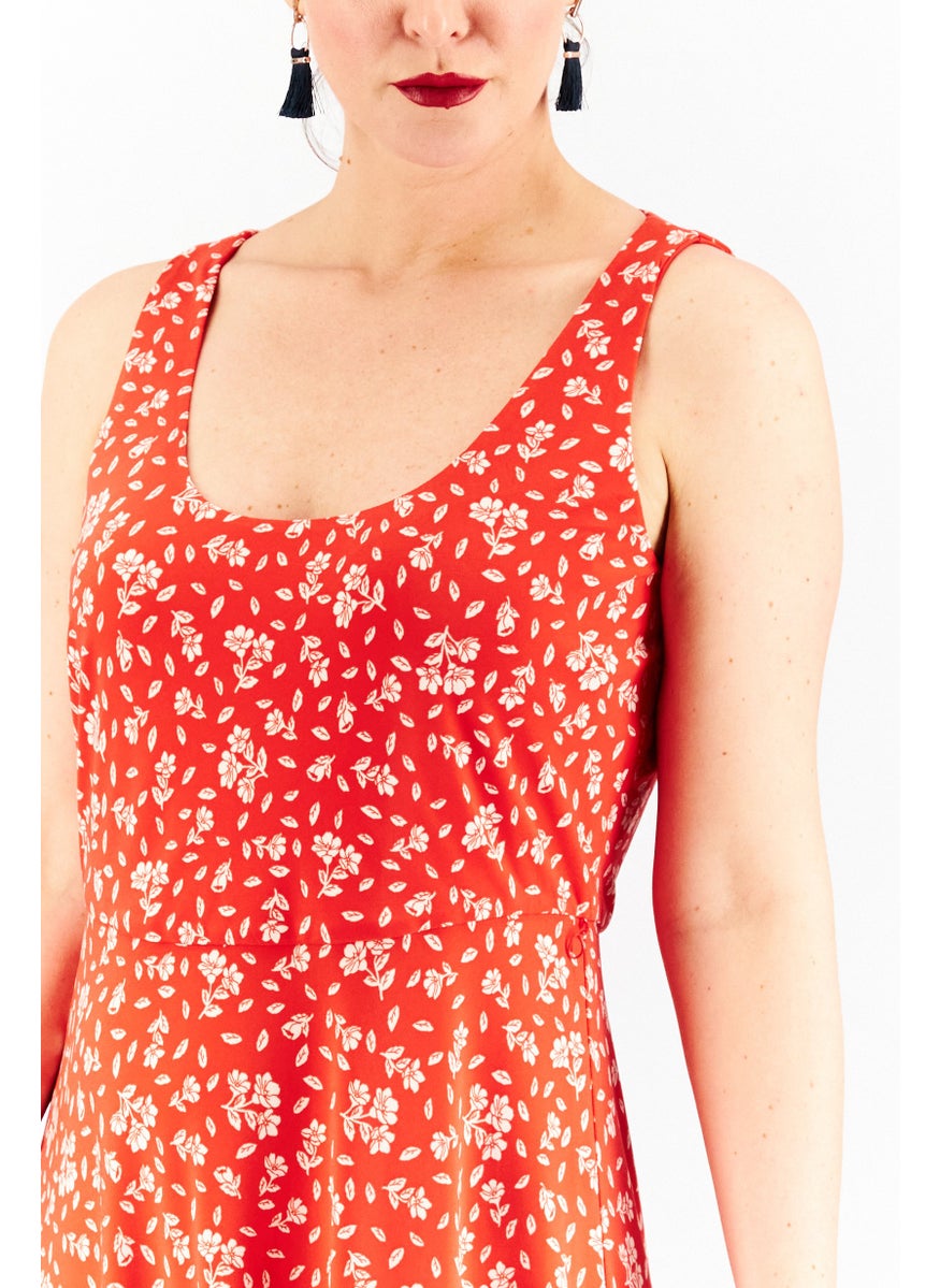 Lauren by Ralph Lauren - Women Floral Print Midi Dress, Red - Image 1