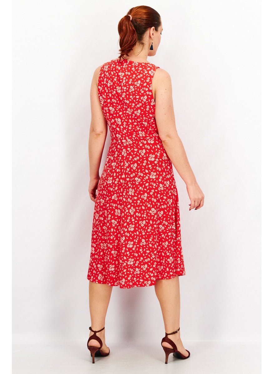 Lauren by Ralph Lauren - Women Floral Print Midi Dress, Red - Image 1