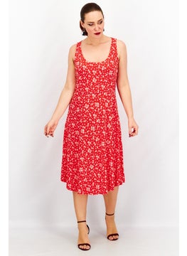 Women Floral Print Midi Dress, Red