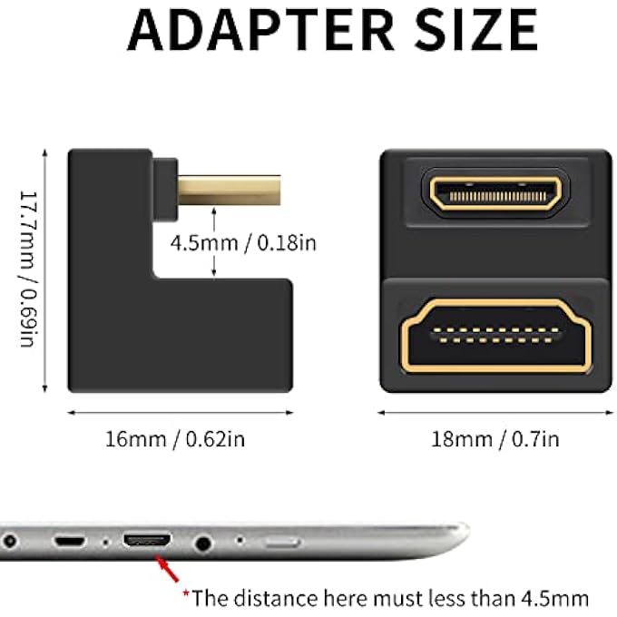 rayihni U SHAPE HDMI TO MINI HDMI 8K ADAPTER - DOWN ANGLED 2.1 EXTENSION FOR CAMERA, MONITORS, DVRS - SUPPORTS 8K@60HZ, 48GBPS (2 PACK) - Image 3