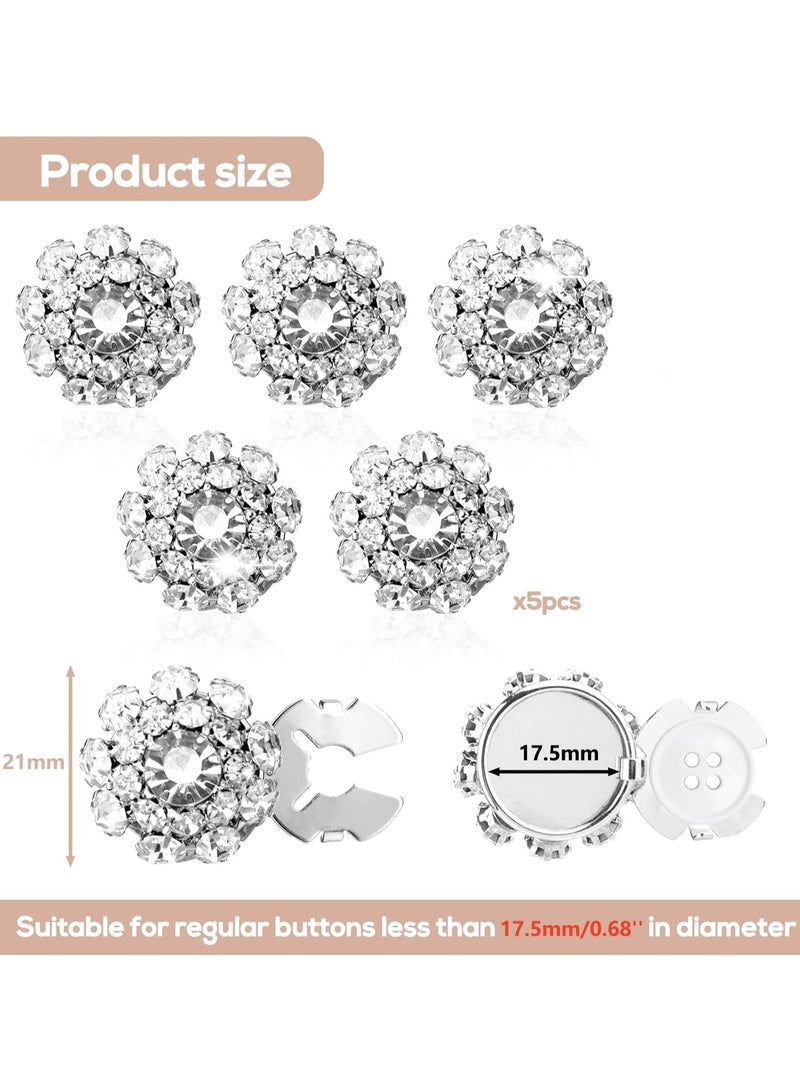 5pcs Decorative ons Covers - 21mm Diameter Snap On Clear Crystal Jewelry Cufflinks ons for Women Men Dress Suit Cuff Tux Shirt Accessories - Image 3