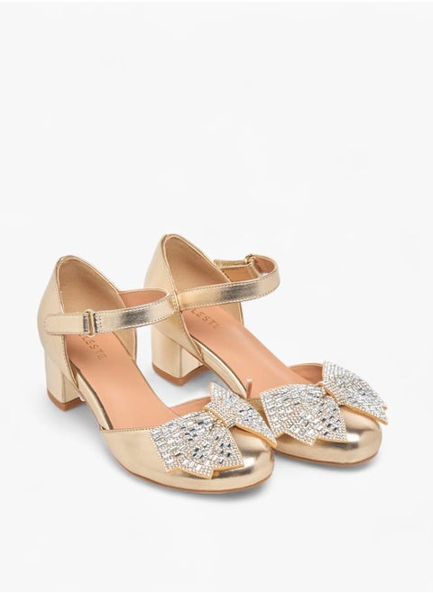 Girl's Bow Accent Block Heeled Sandals with Hook and Loop Closure