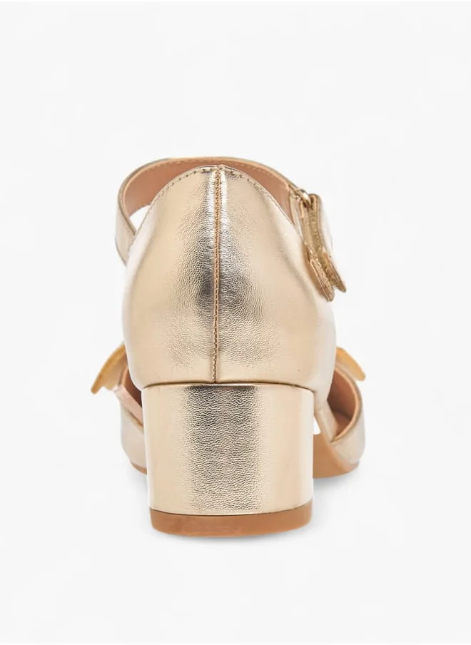 سيليست Girl's Bow Accent Block Heeled Sandals with Hook and Loop Closure