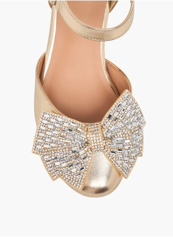 سيليست Girl's Bow Accent Block Heeled Sandals with Hook and Loop Closure