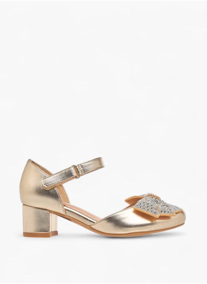 Celeste - Girl's Bow Accent Block Heeled Sandals with Hook and Loop Closure - Image 1