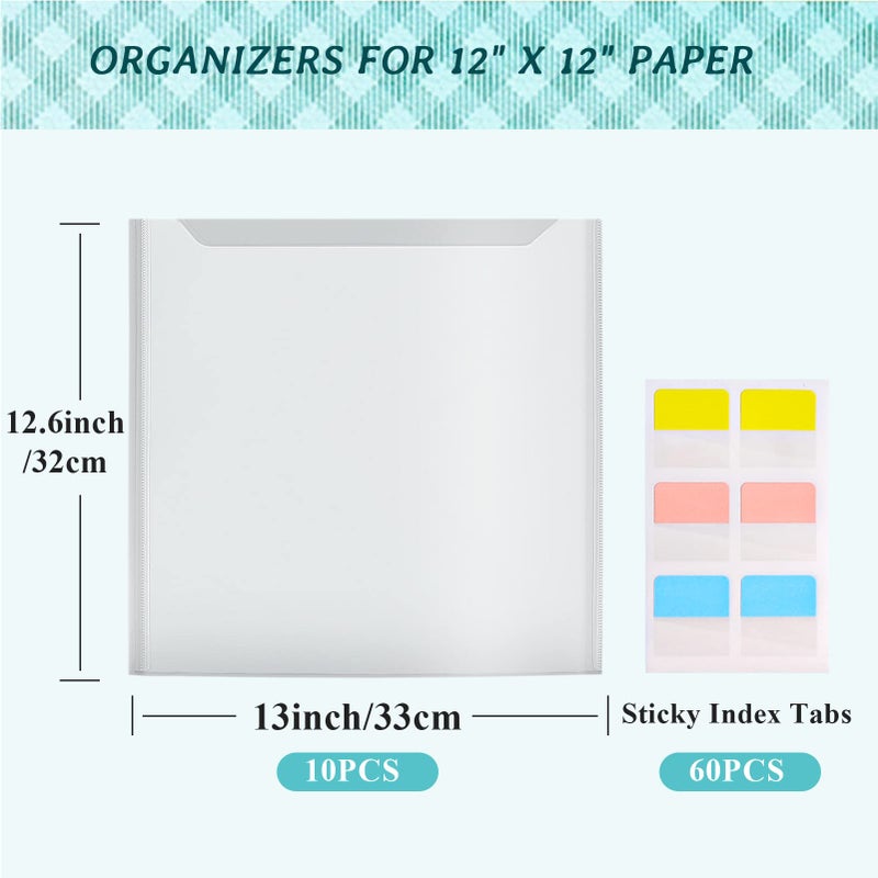 Caydo Scrapbook Paper Storage Organizer with 60 Sticky Index Tabs, 10 Pack Plastic Paper Storage Bag for Holding 12 x 12 Inch Scrapbooking Cardstock Vinyl File - Image 2