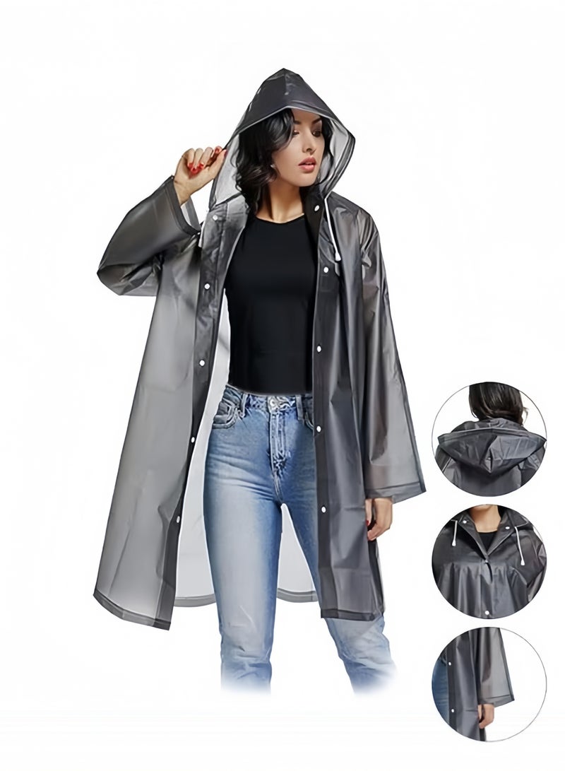 Adult Raincoat Reusable,Thickened Clear Lightweight Raincoat with Hood and Elastic Cuffs,EVA Poncho Raincoat Men Womens Raincoat for Family Fishing Trip(Black) - Image 2