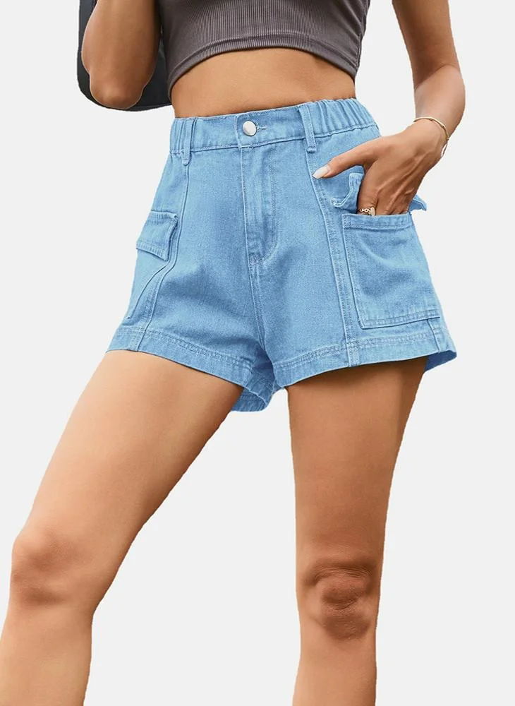 يونيكي Blue Mid Rise Plain Slim Fit Shorts