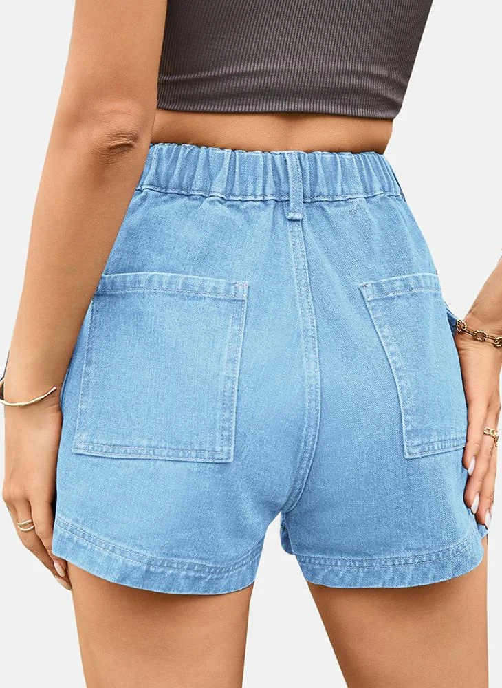YUNIQEE Blue Mid Rise Plain Slim Fit Shorts
