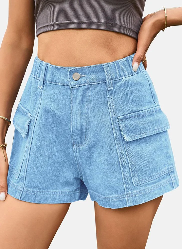 يونيكي Blue Mid Rise Plain Slim Fit Shorts