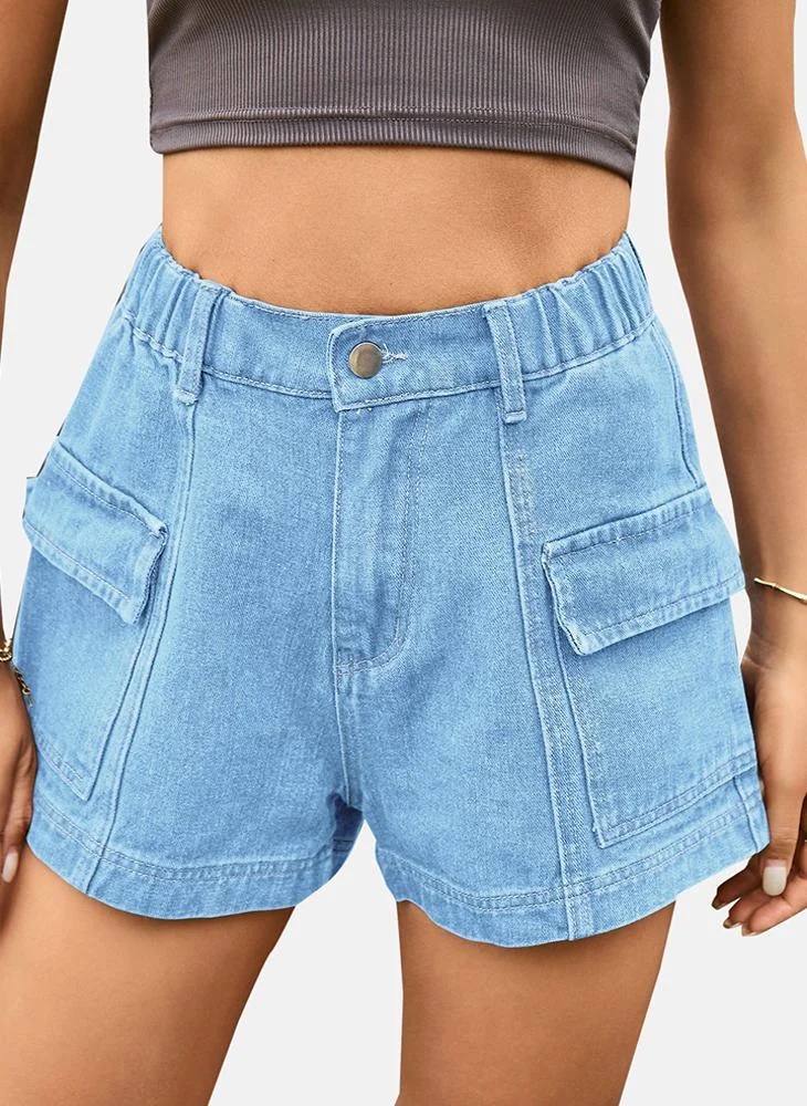 YUNIQEE Blue Mid Rise Plain Slim Fit Shorts