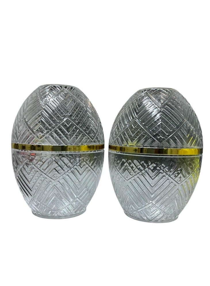 2-Piece Clear Acrylic Oval Napkin Holder with Diamond/Geometric Pattern and Decorative Ribbon 
