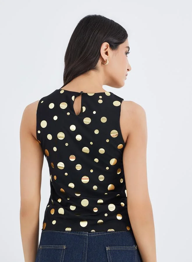 Take Two Take Two Irregular Polka Dot Pattern Sleeveless Knit Top
