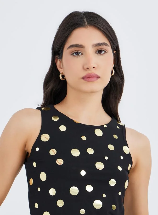 Take Two Take Two Irregular Polka Dot Pattern Sleeveless Knit Top