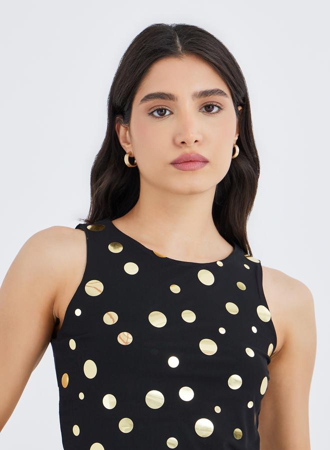 Take Two Irregular Polka Dot Pattern Sleeveless Knit Top - Image 3