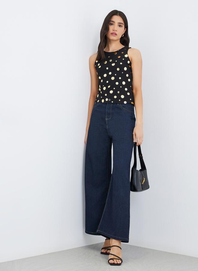 Take Two Irregular Polka Dot Pattern Sleeveless Knit Top - Image 2