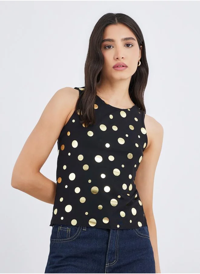 تايك تو Take Two Irregular Polka Dot Pattern Sleeveless Knit Top