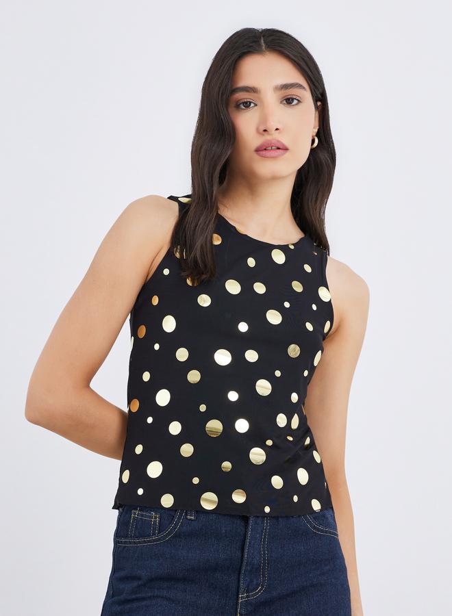 Take Two Irregular Polka Dot Pattern Sleeveless Knit Top - Image 1