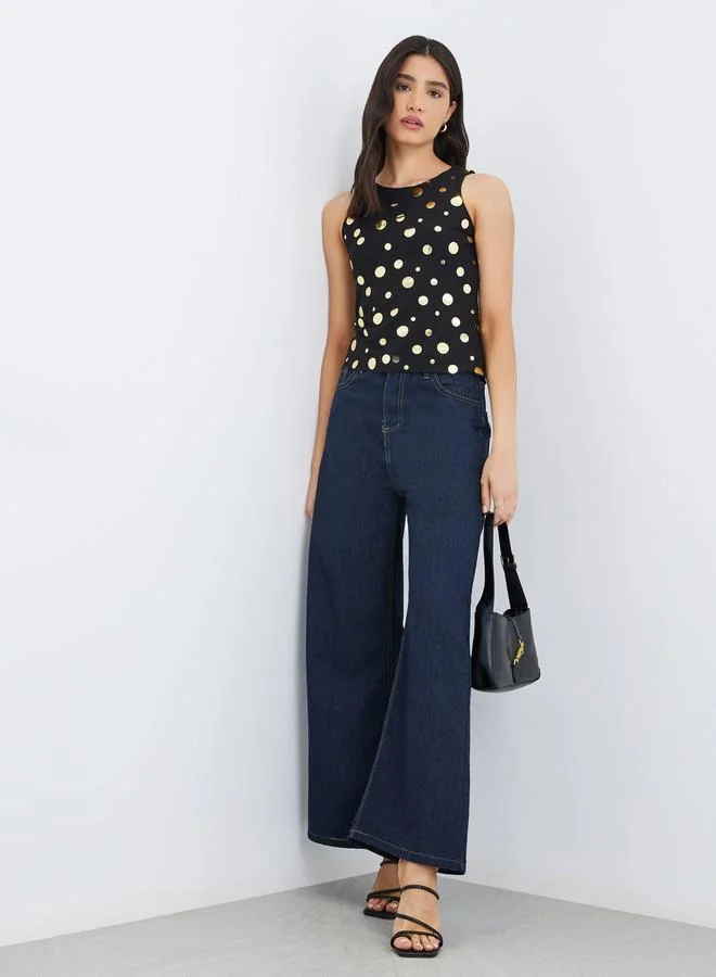 Take Two Take Two Irregular Polka Dot Pattern Sleeveless Knit Top