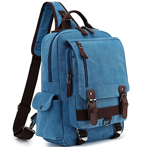 Leaper Retro Crossbody Bag Sling Bag Canvas Messenger Bag for Men Women Shoulder Bag Crossbody Handbags Satchel Sky Blue, L - Image 1