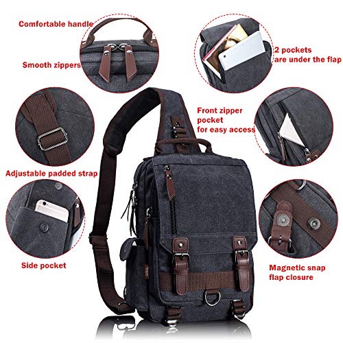 Leaper Retro Crossbody Bag Sling Bag Canvas Messenger Bag for Men Women Shoulder Bag Crossbody Handbags Satchel Sky Blue, L - Image 2