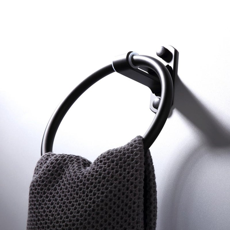 Matte Black Aluminum Wall Mounted Towel Ring Holder For Bathroom And Kitchen - Image 5