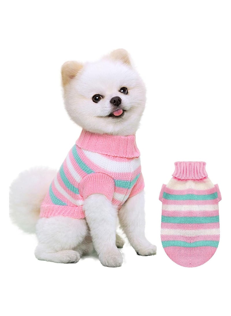 KASTWAVE Dog Knitted Sweaters, Small Dog Jumper, Striped Dog Sweater, Warm Knitted Sweater Coat, Soft Puppy Jumper, Dog Winter Clothes,   Warm Dog Pullover for Small Dog and Cat (Small, Pink) - Image 2
