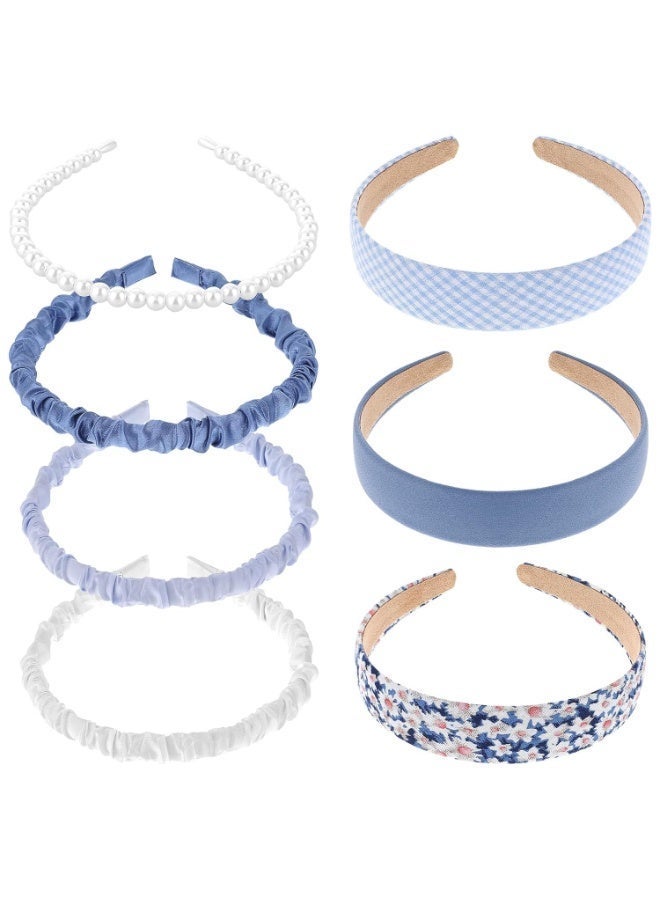 CLENEA 7 Pack Ladies Headband, Non Slip Flower Headband, Fashion Pearl Headband, Twisted Headband, Different Designs, White Headband Suit, Student Hair Accessories, Hair Accessories, Suitable for All Seasons - Image 1
