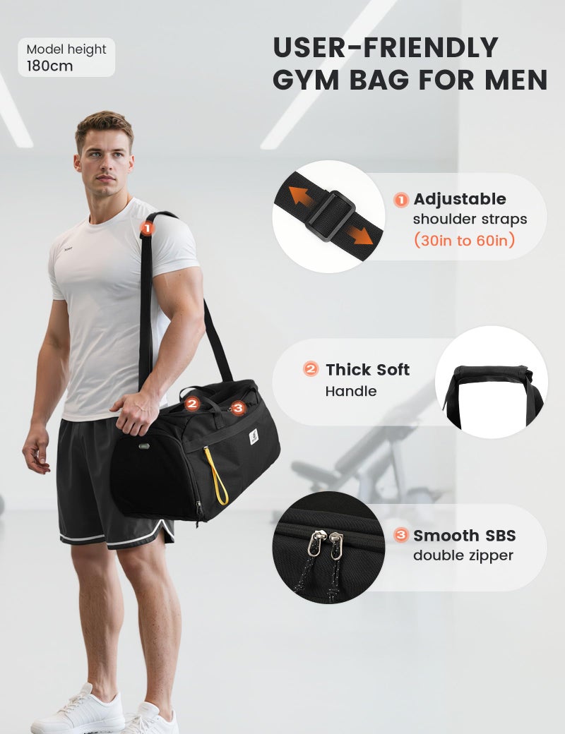 SKYSPER Gym Bag for Men & Women with Shoe Compartment, Carry-on Gym Duffle Bag for Travel and Sports, Workout Overnight Bag with Large Wet Pocket, Black - Image 5