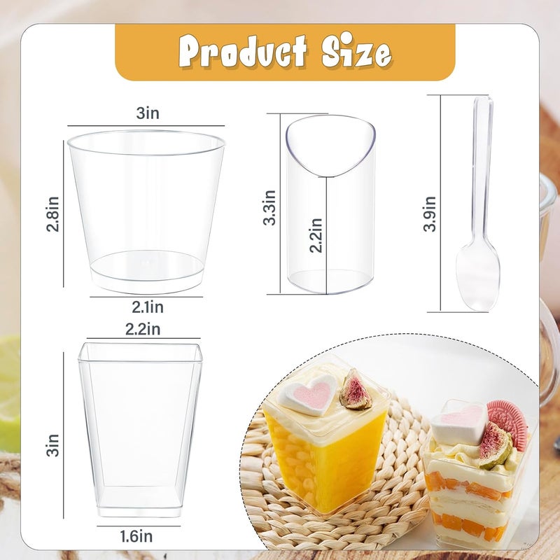 ALEXPRE 400 Pack 3oz 5oz Dessert Cups with Lids and Spoons 3 Styles Clear Plastic Appetizer Cups Disposable Party Mini Parfait Cups for Serving Fruit Trifle Mousse Ice Cream and Pudding Dessert Cups - Image 5