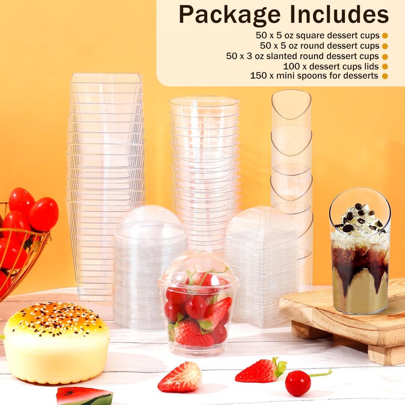 ALEXPRE 400 Pack 3oz 5oz Dessert Cups with Lids and Spoons 3 Styles Clear Plastic Appetizer Cups Disposable Party Mini Parfait Cups for Serving Fruit Trifle Mousse Ice Cream and Pudding Dessert Cups - Image 3