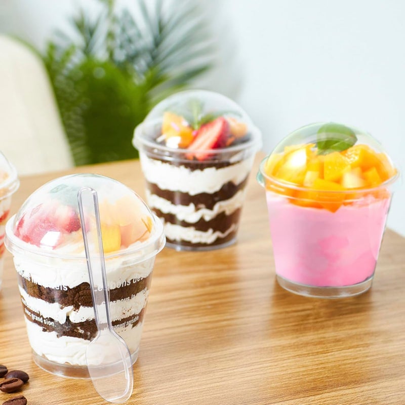 ALEXPRE 400 Pack 3oz 5oz Dessert Cups with Lids and Spoons 3 Styles Clear Plastic Appetizer Cups Disposable Party Mini Parfait Cups for Serving Fruit Trifle Mousse Ice Cream and Pudding Dessert Cups - Image 4