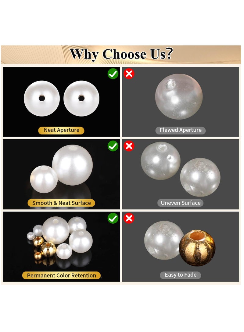 Excefore 1947 Pcs Pearl Beads for Jewelry Making, White and Gold Beads for Crafts with Holes, Gold Filled Beads for Bracelets Making Kit, Multi-Size Spacer Beads for DIY Bracelet Necklace Craft - Image 5