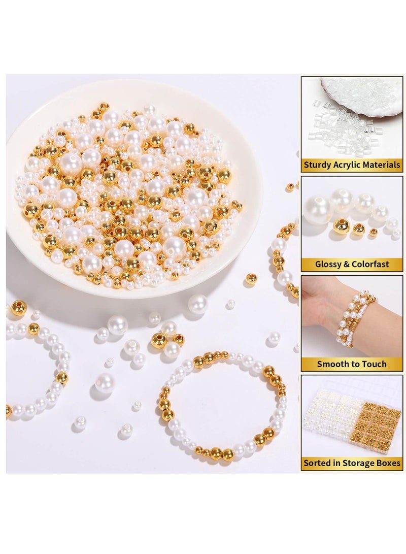 Excefore 1947 Pcs Pearl Beads for Jewelry Making, White and Gold Beads for Crafts with Holes, Gold Filled Beads for Bracelets Making Kit, Multi-Size Spacer Beads for DIY Bracelet Necklace Craft - Image 4