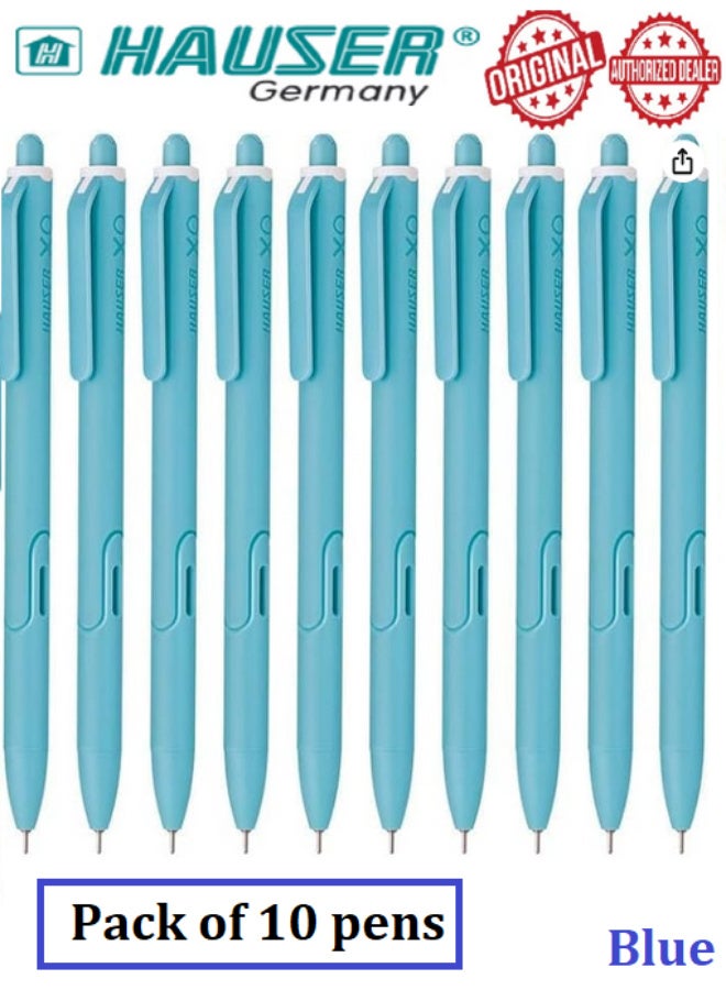 Hauser Germany Original XO RT Ball Pen | Sleek Body & Minimalistic Design | Matt Finish & Solid Body Type | Low Viscosity Ink With Ultra Durable Tip | Blue Ink, Set Of 10 pens