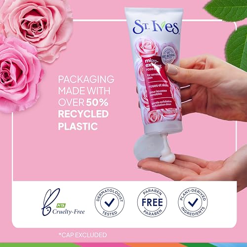 St. Ives Gentle Smoothing Face Scrub Our Gentlest Scrub Yet Rose Water and Aloe Vera Made with 100 percent Natural Exfoliants, Paraben Free, Oil-Free, Dermatologist Tested 6 oz - Image 4