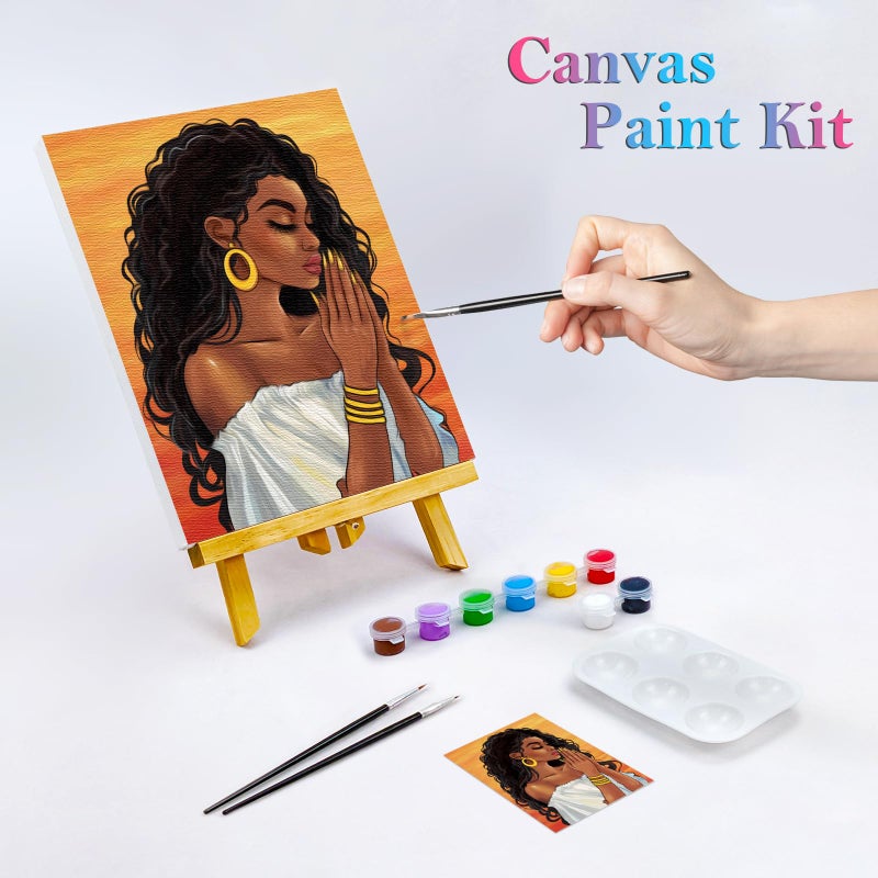 Nuberlic 8x10 Pre Drawn Canvas to Paint for Adults Sip and Paint Party Prayer Girl Blasian Lady Afro Americans Woman Christams Birthday Gift Painting Kits DIY - Image 2