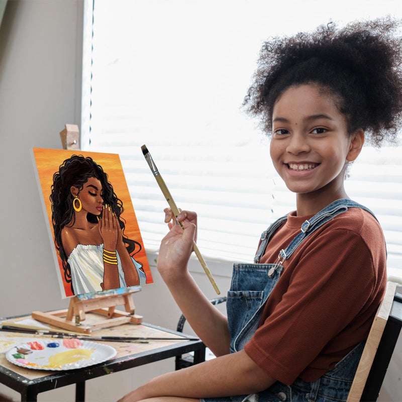 Nuberlic 8x10 Pre Drawn Canvas to Paint for Adults Sip and Paint Party Prayer Girl Blasian Lady Afro Americans Woman Christams Birthday Gift Painting Kits DIY - Image 4