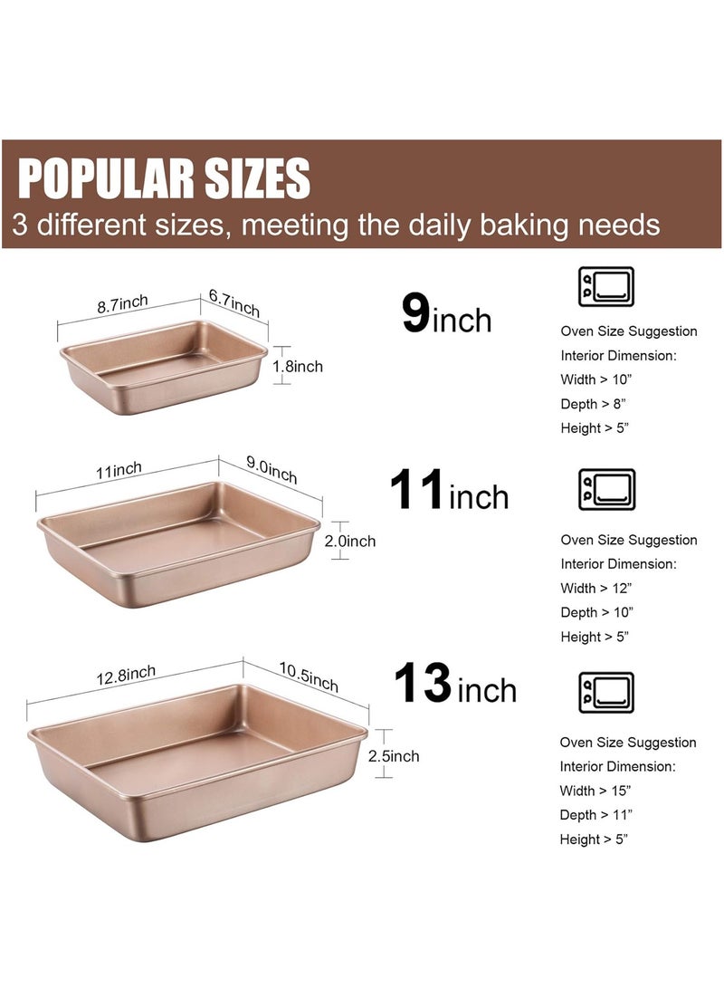 Thickened Deep Baking Tray Set of 3 Non-Stick, Oven Baking Trays for Biscuits Bread Cakes, etc., Golden  - Image 2