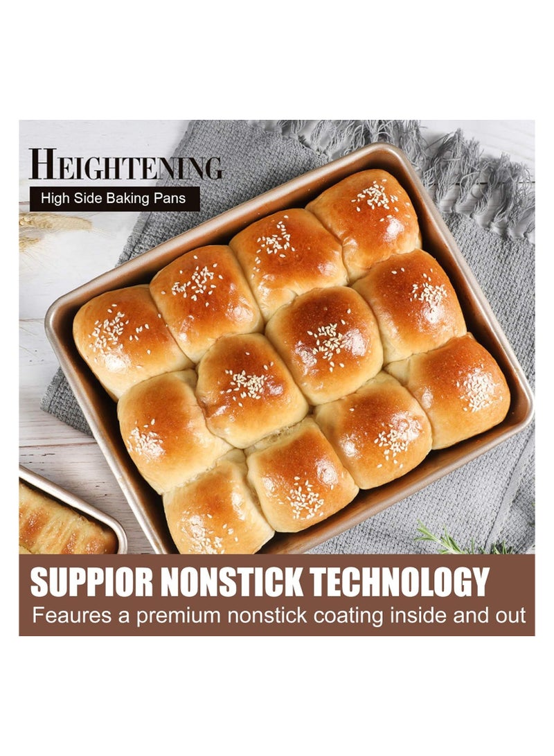Thickened Deep Baking Tray Set of 3 Non-Stick, Oven Baking Trays for Biscuits Bread Cakes, etc., Golden  - Image 5