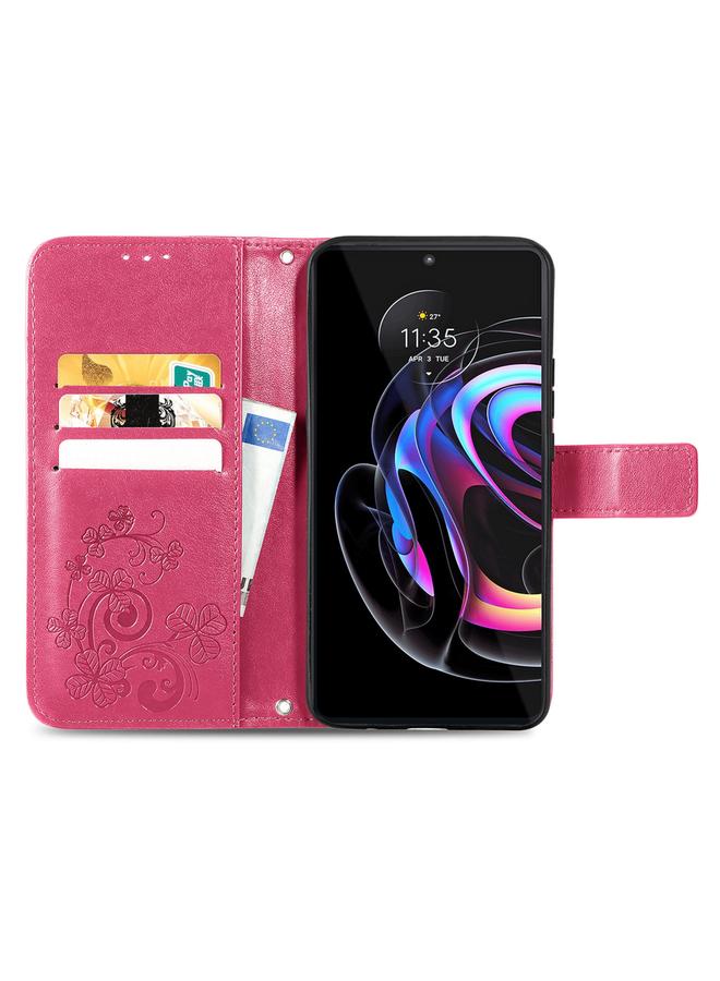 اس-توب جراب لهاتف Motorola Edge 20 Pro، جراب جلدي منقوش بأربع أوراق لحماية الهاتف المحمول مع حبل وفتحة للبطاقات ومحفظة ووظيفة حامل - Image 3